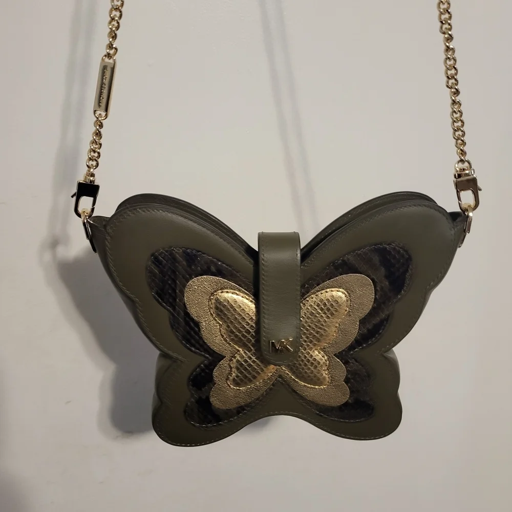 Michael Kors Butterfly Design Leather Crossbody Bag - Black and Gold